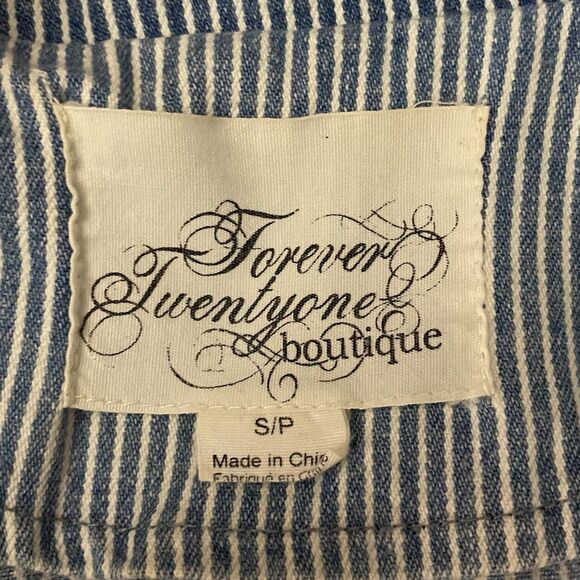 Forever Twentyone Boutique Cropped Jacket Small Blue White Striped Denim Unique - Picture 12 of 12